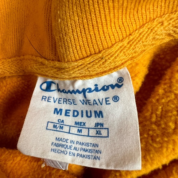 Champion Reverse Weave Sweatshirt Mens Medium Yellow Hoodie‎ Blank - Picture 4 of 5
